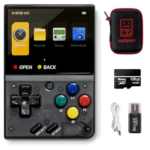 Miyoo Mini V4 Handheld Video Game Console, 2.8 inch IPS Screen Retro Video with 128GB Card & 11000+ Games, Built in Open Source System Portable Retro Game Console (Black, 128G)