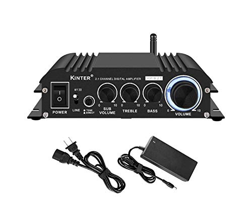 Kinter K3118-2.1 Bluetooth 5.0 Stereo Digital Receiver Amplifier 2.1 Channel Mini Hi-Fi Class D Amp 30 Watt x 2 Channels + 80 Watt Subwoofer for Home TV DIY Auto Outdoor Passive Speakers Subwoofer