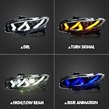 T T-ABC New Clear Headlamp Compatible with Honda Civic Headlight 2016-2021 Sedan Hatchback Si Type R Touring Sport EX EX-L LX FK7 FK8 10th Gen Accessory LED Sequential Custom Replacement (Lambo White)