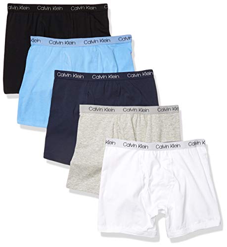 Calvin Klein Boys Little Modern Cotton Boxer Briefs, 5 Pack Black, Grey, White, Light Blue, NavyLarge