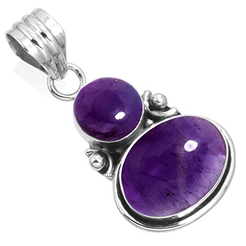 JEWELOPORIUM 925 Silver Pendant for Women Purple Natural Amethyst Gemstone Boho Silver Pendant Necklace Christmas - Gift Statement Jewelry