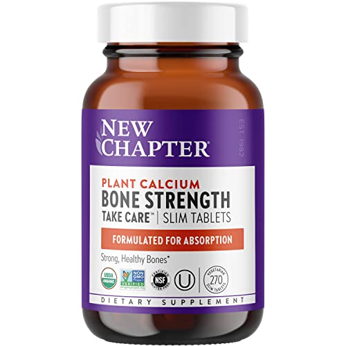 New Chapter Calcium Supplement - Bone Strength Organic Calcium with Magnesium, Vitamin D3+K2, 70+ Trace Minerals for Bone Health, Gluten Free, Easy to Swallow Slim Tablets - 270 Count