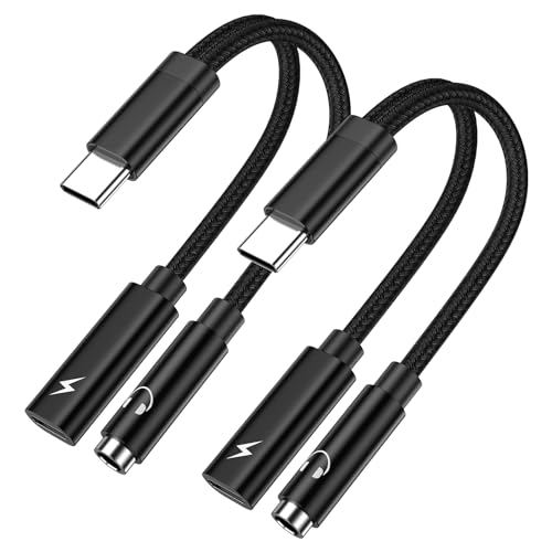 USB C to 3.5mm Headphone and Charger Adapter for Samsung Galaxy A56 A55 A35 S25 S24 S23 Ultra A16 A15 A54 iPhone 16e, 2 in 1 USB Type C to Aux Audio Jack Adapter with PD 60W Fast Charging Dongle Cable