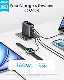 Anker Laptop Charger, 140W USB-C Charger, 4-Port Multi-Device Fast Charging, Advanced GaN Power Adapter, Intuitive Touch Controls, for MacBook, iPhone 16 Series, Samsung Galaxy, Pixel, and More