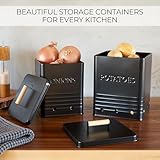 Beautiful Potato and Onion Storage Container Set - Perfectly Sized Spacious Canisters For Your Kitchen Counter Or Pantry - Quality Food Safe Metal Bins Keep Your Produce/Vegetables Fresh Longer