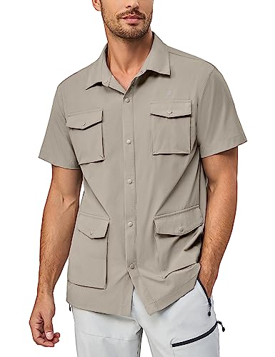 Little Donkey Andy Men's Lightweight Quick Dry Shirts for Hiking Travel Fishing Short Sleeve UPF50 Cargo Pocket Khaki L