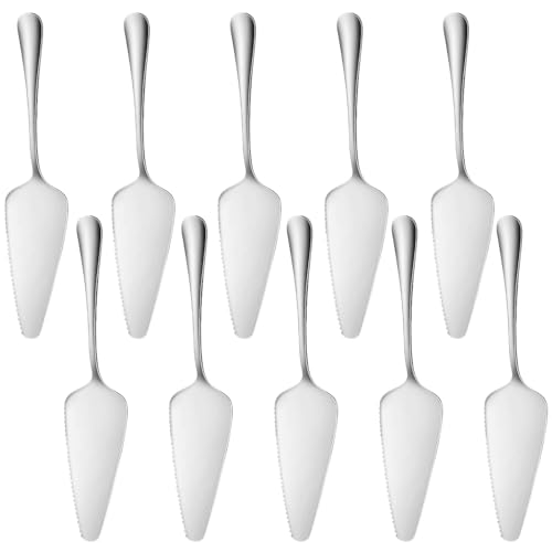 Ymeibe Stainless Steel Cake Server Pack of 10 Pie Holder Transfer Triangular Spade Spatula Serrated Edge for Pizza Cake Baking Safe in Dishwasher (Silver)