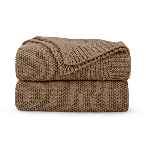 CozeCube Caramel Brown Throw Blanket for Couch, Soft Cozy Cable Knit Throw for Bed Sofa Living Room, Lightweight Warm Decorative Farmhouse Christmas Blanket, 60"x80", Light Brown
