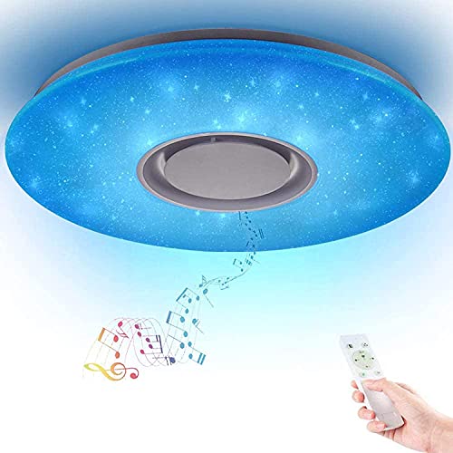 HOREVO Led Music Ceiling Light with Bluetooth Speaker 36W 20 inch Multi Functional APP Upgraded Modern Light Fixtures with RGB Color Changing, Family Party Star Lights (Remote Included)