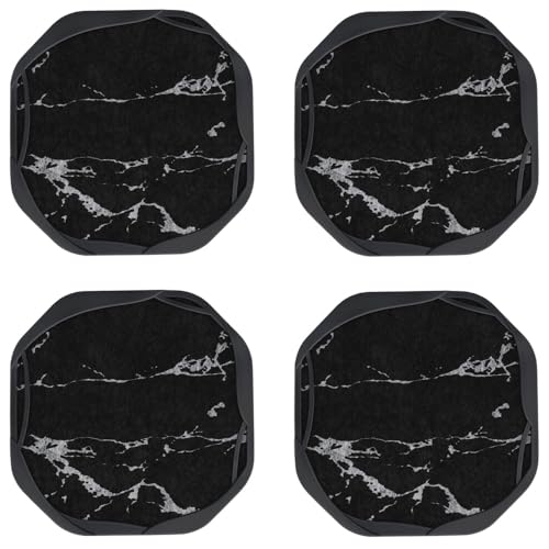 UMIRRO Absorbent Drink Coasters for Tabletop Protection, Silicone Coasters for Drinks Absorbent with Felt Pads, Table Mat for Coffee, Beer, Non-Stick to Cup, Marble Style, Black and White, Set of 4