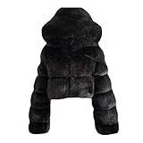 Colf Women's Winter Parka Coat Long Sleeve Faux Fur Coat with Hooded Warm Short Overcoat Jacket (Black,Small)