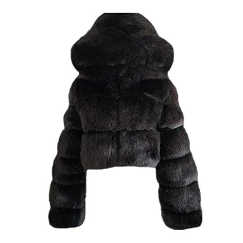 Colf Women's Winter Parka Coat Long Sleeve Faux Fur Coat with Hooded Warm Short Overcoat Jacket (Black,Small)