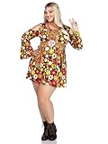 Leg Avenue Women's Plus Size 2 Pc Starflower Hippie Costume with Dress, Headband, Multi, 3X / 4X