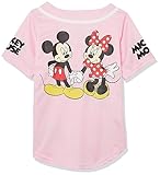 Disney Girls Mickey & Minnie Mouse Baseball Jersey - Classic Mesh Button Down Shirt, Light Pink/White, 6 US