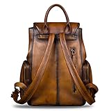 IVTG Genuine Leather Backpack for Women Vintage Real Leather Rucksack Fashion Knapsack Purse Daypack Bag High Capacity (Brown)