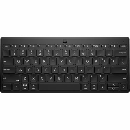 HP 350 Compact Multi-Device Bluetooth Keyboard - Windows, Mac, Chrome OS, Android, iPad, iPhone Compatible - Wireless - Easy Switch Up To 3 Devices -Media Shortcuts -Emoji Key -Black (692S8AA#ABL)