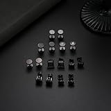 ORAZIO 8 Pairs Stainless Steel Black CZ Stud Earrings Set for Men Women Silver Cubic Zirconia Barbell Earrings（Black）