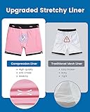 maamgic Mens Swim Trunks with Compression Liner 5" Stretch Beach Shorts Quick Dry with Zipper Pockets No-Chafing Board Shorts Black-Pink Shark L