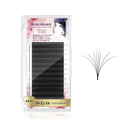 NAGARAKU Easy Fan Premade Fans Eyelash Extensions 3 Layers Self Blooming Mega Volume Eyelashes Rapid Automatic Flower Soft Pre-glued Lashes Pre Fanned Lash - 0.03D Curl -10-12-14mm MIX