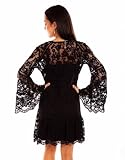 Scully Women's Lace Crochet Long Bell Sleeve Mini Dress Black Medium US