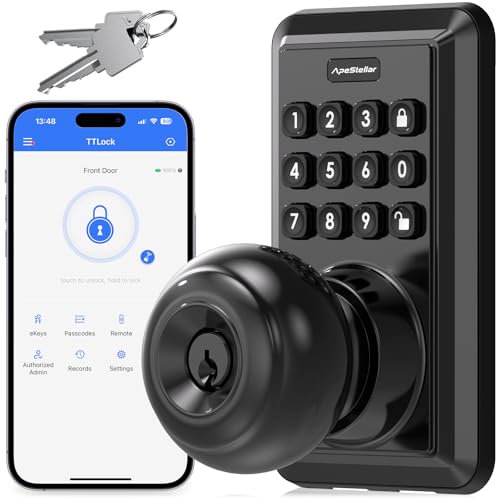 Wi-Fi Smart Door Lock, Keyless Entry Door Lock with Knob, Keypad Door Lock with Handle, Smart Locks for Front Door, Smart Door Knob with Code, Digital Door Lock, No Hub Required, APP Remote Control