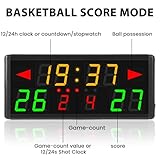 Samshow LED Electronic Digital Scoreboard Score Keeper with Remote & Tripod, Basketball Scoreboard with Shot Clock & Timer & 12/24h Real Time for Football/Corn Hole/ping Pong/Table Tennis