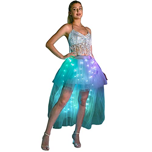 LED Tulle Skirt for Women - Smart Light Up Skirts 80S Prom White Tutu Dress Rave Party Outfits (S)