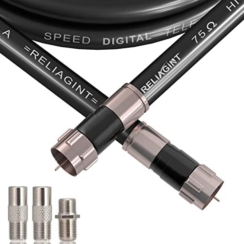 RELIAGINT 25ft RG6 Black 75 ohm Coaxial Cable with F Connector, F81 Double Female Adapter, Low Loss High-Speed Coax Cable Cord Extender for HD TV, Dish, Satellite, Antenna, TV Cable 25'