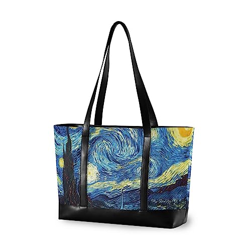 Star Night Laptop Tote Bag for Women Canvas Tote Bags Work Travel Handbag Purse