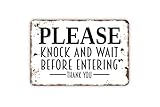 8" x 12" Please Knock And Wait Before Entering Thank You Metal Sign