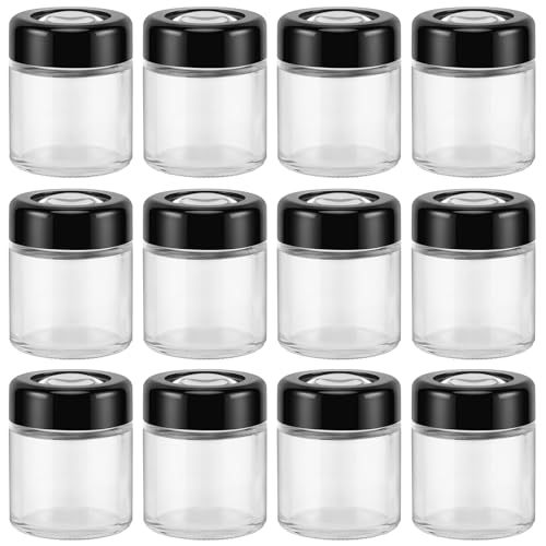 (12 Packs) Green Nexus 30g/30ml Glass Jars with Magnifying Lid for Lip Balm, Lotion, Oil, Cream, Makeup, Cosmetics - Ideal for Retail Display and Samples