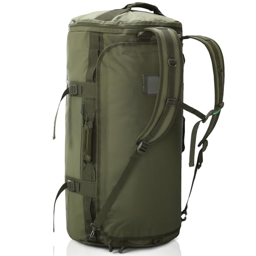 Haimont Large Duffle Backpack Bag for Men Travel, Heavy Duty Duffel Bags with Shoes Compartment for Long Trip, Camping, Water-resistant, 90L, Army Green