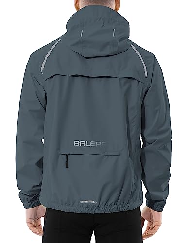 BALEAF Men's Rain Jacket Waterproof Windbreaker Running Cycling Golf Hiking Gear Hood Lightweight Reflective Packable Steel Gray XL