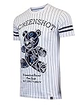 SCREENSHOT-S11115 Mens Hipster Hip-Hop Premium Urban Tees - Baseball Stripe Shiny Cartoon Teddy Bear Patch Embroidery Print T-Shirt-White-Large