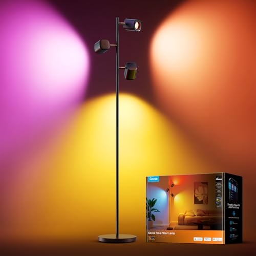 Govee Tree Floor Lamp Compatible with Matter, 3 Rotatable Lights with LuminBlend Technology, Standing Lamp with 64 Dynamic Scenes, Music Sync, Ideal Floor Lamp for Bedroom, Living Room, Reading Room