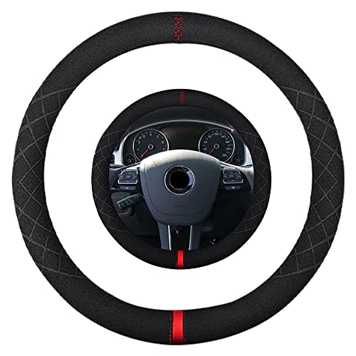K LAKEY Suede Steering Wheel Cover,Compatible with Volkswagen Jetta Golf Rabbit GTI Suede Leather Sport Non-Slip Wheel Cover Car Interior Accessories 15 inch for Man and Women
