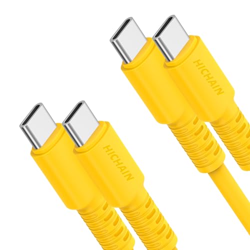 Hichain Pack of 2 USB C Charger Cable Yellow 4 ft, 100W Type C Fast Charging Cord Data Sync Silicone USB C to USB C Cable for Phone Samsung Galaxy Pixel Xiaomi PS5 JC-CCY4-2P