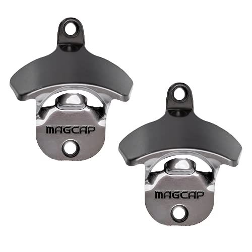 MAGCAP Outdoor Bottle Opener Wall Mounted - Style Magnetic Beer Bottle Opener that Catches Caps - Easy to Install and Incredibly Convenient (2, Gunmetal Black)