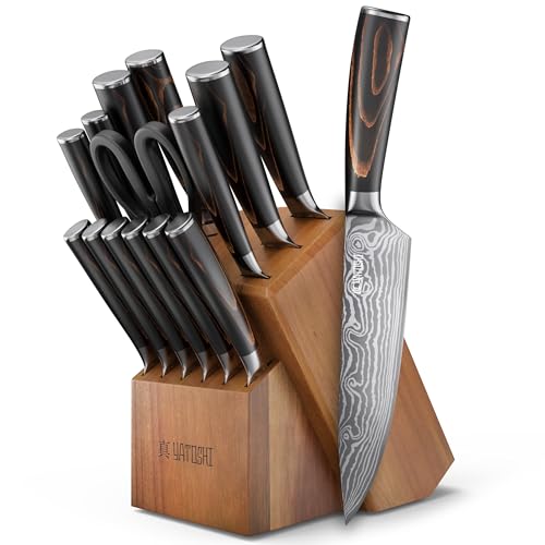 Yatoshi Professional Kitchen Knife Set, 15 Pieces, High Carbon Stainless Steel, Ergonomic Handle