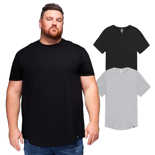 STRONGSIZE Men's Big and Tall Shirts – Stretch T-Shirt for Casual Wear Longer Length 2-Pack Black/Heather Gray 5XL