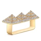 Wellotus Punk Alloy Pyramid Ring Rhinestone Hip Hop Rapper Red Lip Kiss Ring Costume Jewelry, 2 Finger Size (Gold)