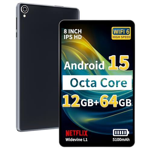 Topsand 2025 Android 15 Tablet 8 inch Tablet, Octa-Core Processor, 12GB RAM 64GB ROM 2TB Expandable, 1280 * 800 IPS HD Screen, WiFi6, BT5.4, Widevine L1, 5MP+8MP Dual Camera Tableta