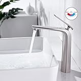 TOCALOCA Tall Bathroom Faucet for Vessel Sink, Premium Brass Mixer Tap Brushed Nickel Bathroom Basin Faucet Single Handle Vanity Faucet 1 Hole, Modern Commercial Vessel Faucet Anti-Fingerprints