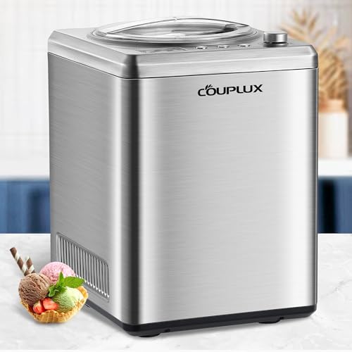 COUPLUX 2.64 Quart Ice Cream Maker with Built-in Compressor, Fully Automatic Ice Cream Maker Machine- No Pre-Freezing, 3 Modes, LCD Timer, 2H Keep Cool, Stainless Steel Ice Cream Machine for Home