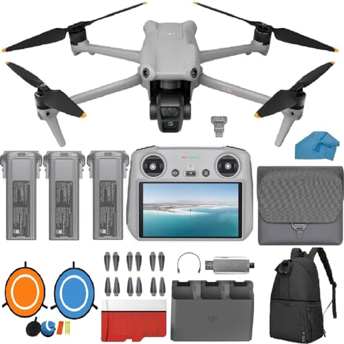 DJI Air 3 Drone Fly More Combo with DJI RC 2 Screen Remote Drone with 4K HDR, 46-Min Max Flight Time, 48MP Bundle with 128 GB Micro SD Card, 3.0 USB Card Reader, Landing Pad, Waterproof Backpack and More