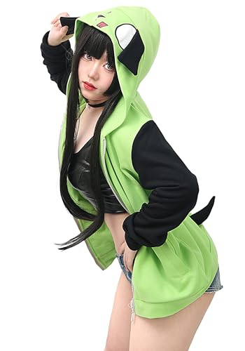 C-ZOFEK Cosplay Hoodie Jacket Mens Womens Green Coat with Ears for Halloween Parties Costume