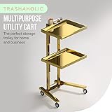 Multifunctional 2-Tray Utility Cart on Wheels - Gold 2-Level Medical Trolley Cart - Mobile Storage Tray Cart for Dental Tools, Cavitation Machine, Salon Supplies - Brass Foldable Storage Trays