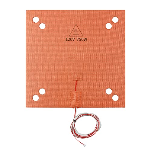 Imdinnogo BCZAMD Heating Plate/Silicone Heated Mat 120V 750W 3D Printer Bed Adhesive with NTC 100K Thermistor for Sidewinde X1/CR10 3D Printer Heater Bed with Screw Holes 300 X 300mm (12" X 12")