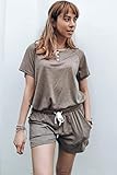 WIHOLL Womens Loungewear Set 2 Piece Outfits Tshirts Shorts for Summer Khaki L