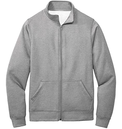 Joe's USA Men's Fleece Cadet Collar Full Zip Sweatshirts-M-Athletic Heather